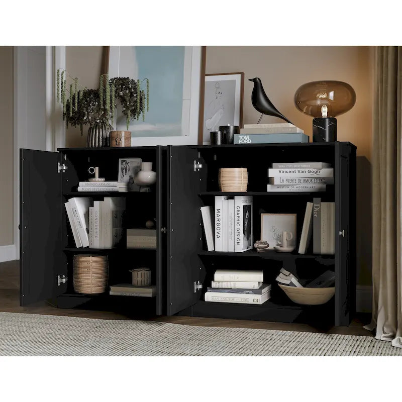 100% Solid Wood Sideboard with Glass or Solid Wood Doors - 64 x 35.75