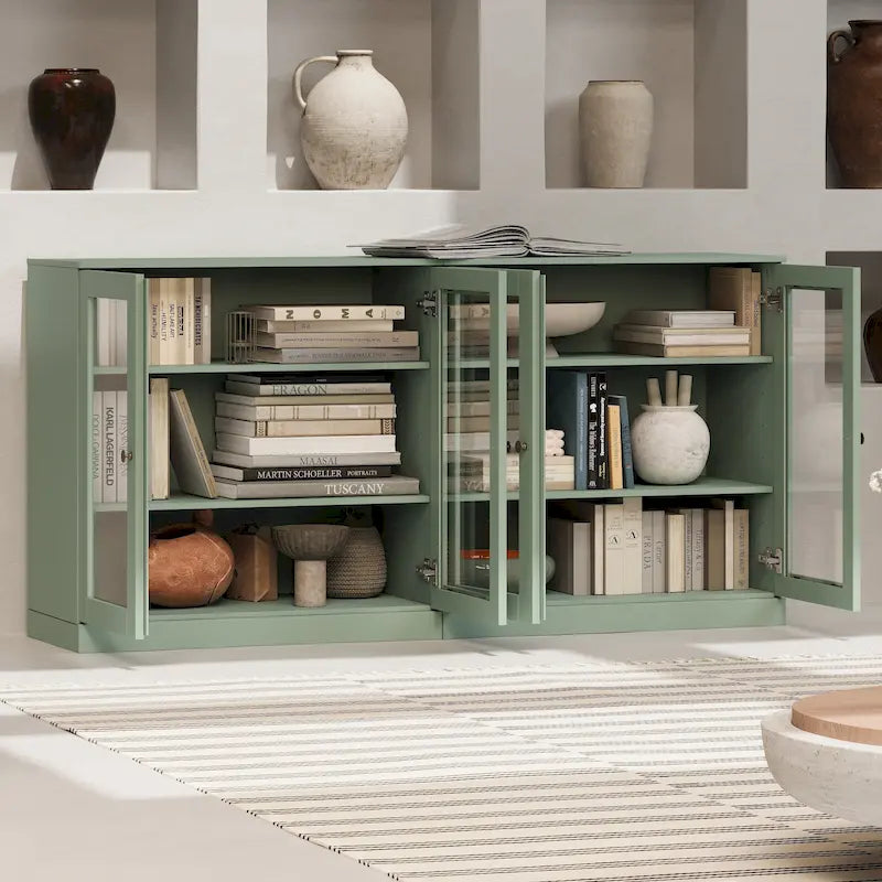 Sideboard aus 100 % Massivholz mit Glas- oder Massivholztüren - 64 x 35.75