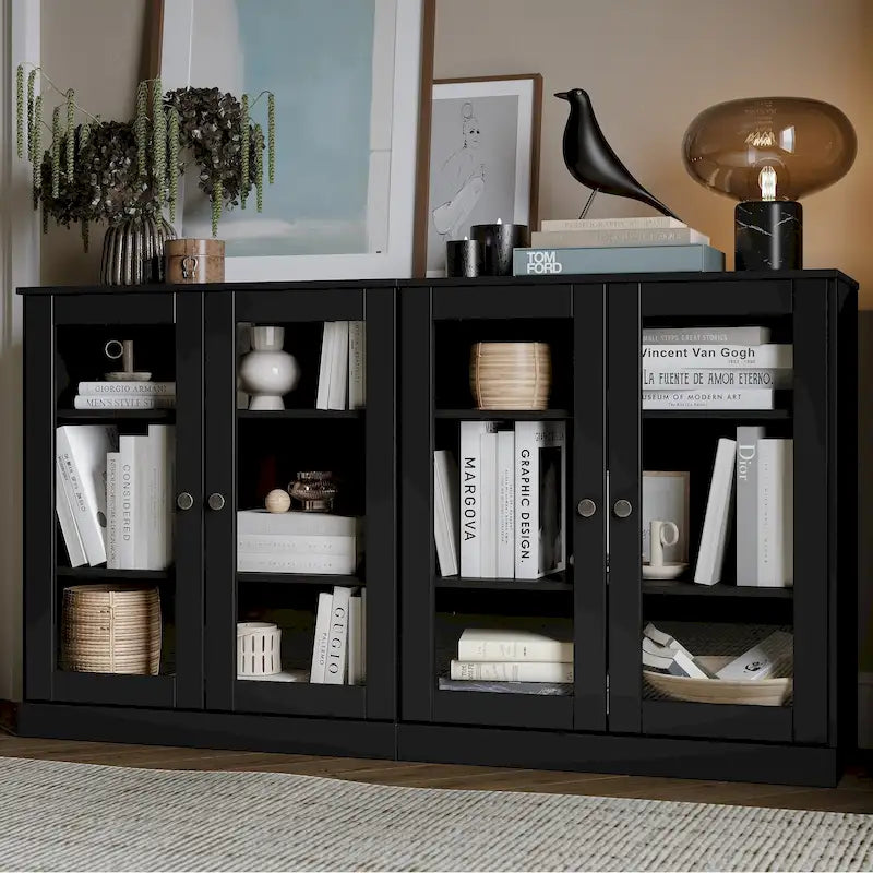 Sideboard aus 100 % Massivholz mit Glas- oder Massivholztüren - 64 x 35.75