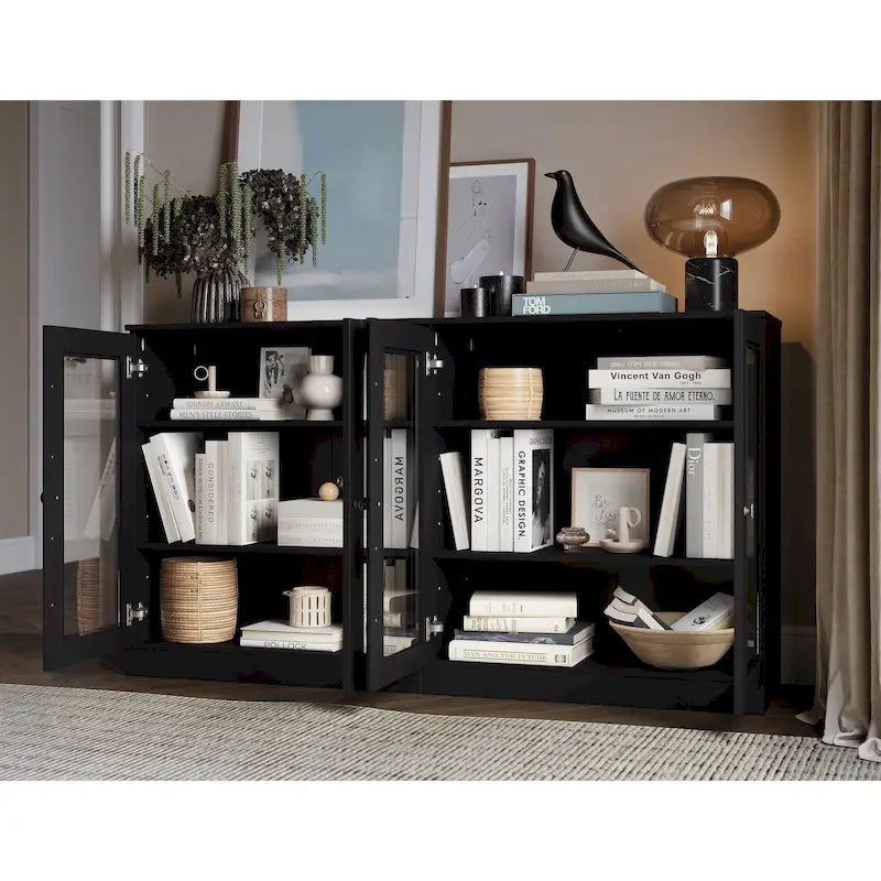 Sideboard aus 100 % Massivholz mit Glas- oder Massivholztüren - 64 x 35.75