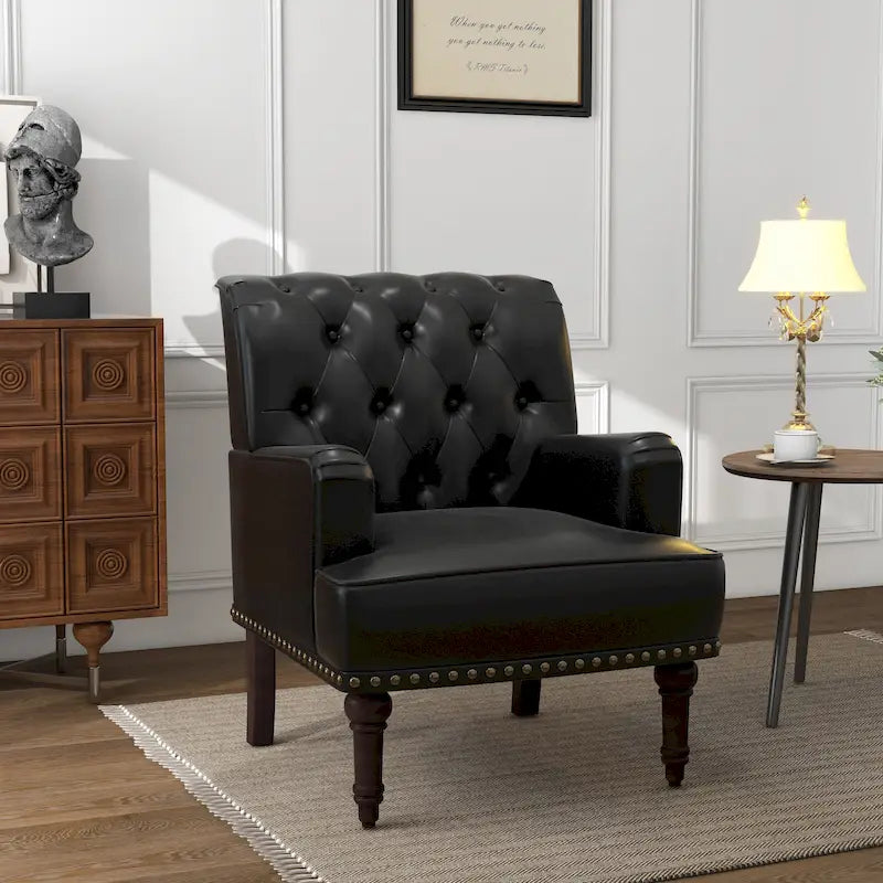 Tufted Vegan Leather Accent Chair with Nailhead Trim