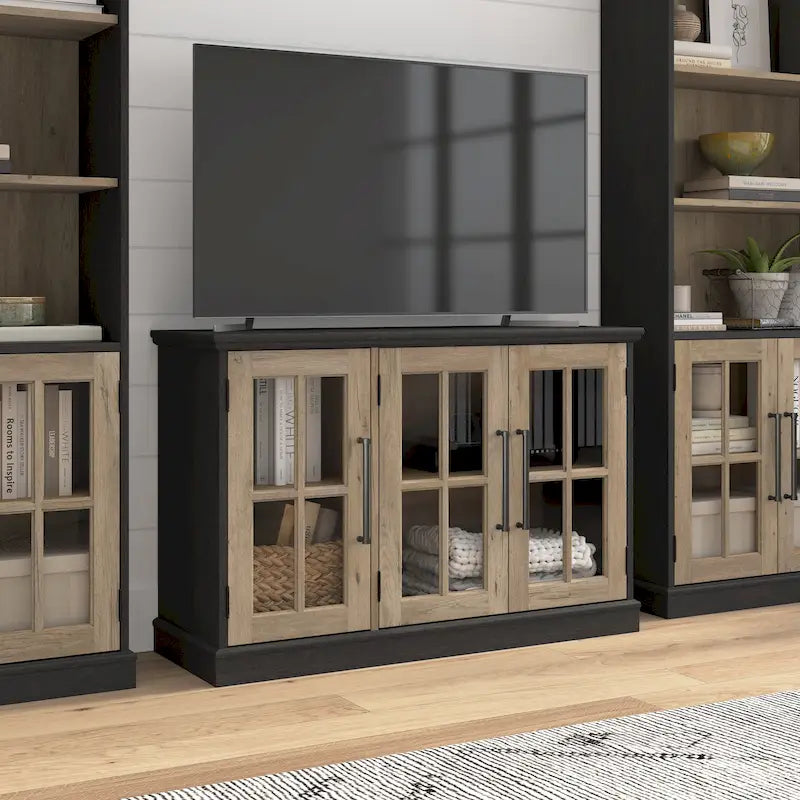 46W TV Stand for 65 Inch TV with Glass Doors and Storage