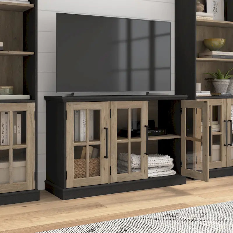 46W TV Stand for 65 Inch TV with Glass Doors and Storage
