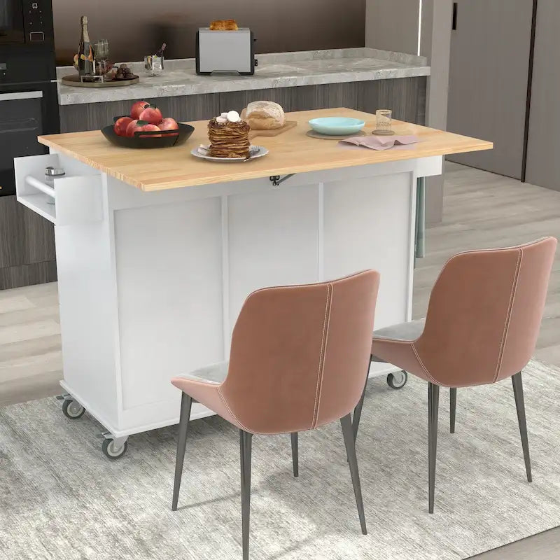 Kitchen Island Cart with Solid Wood Top and Locking Wheels