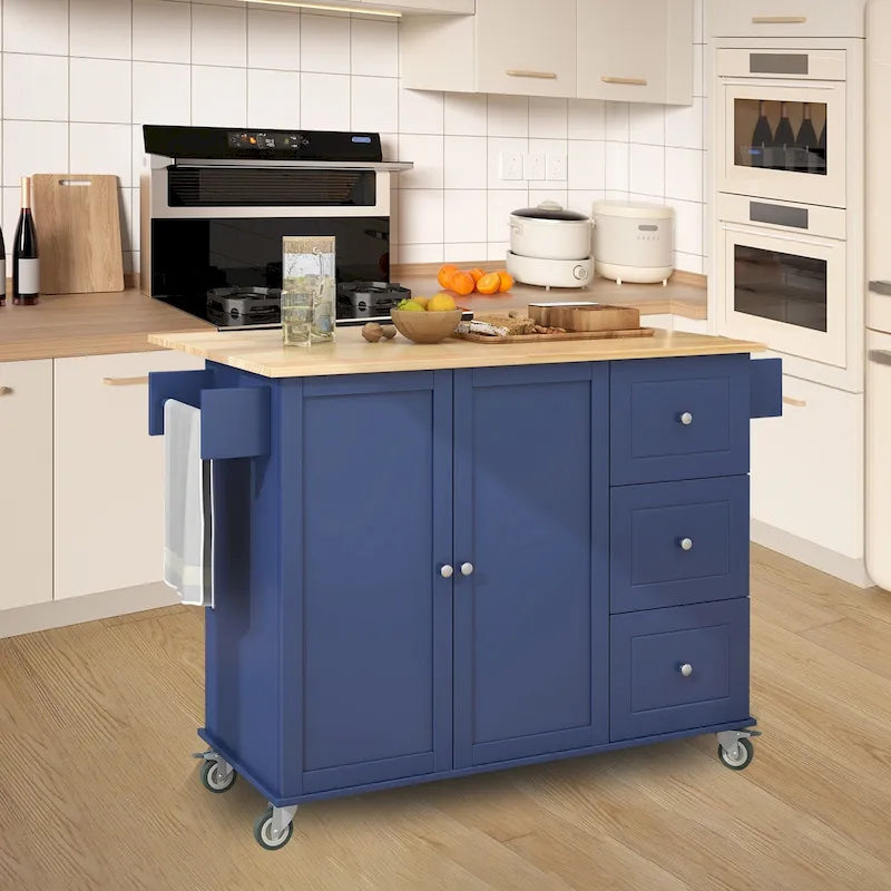 Kitchen Island Cart with Solid Wood Top and Locking Wheels