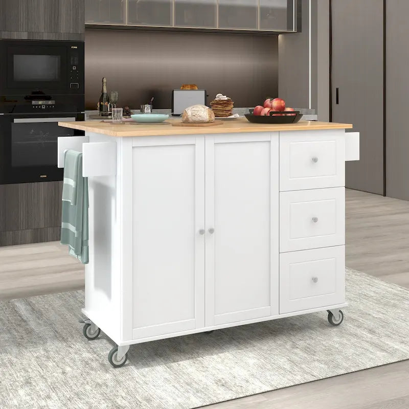 Kitchen Island Cart with Solid Wood Top and Locking Wheels