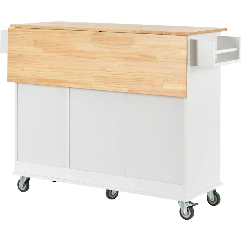 Kitchen Island Cart with Solid Wood Top and Locking Wheels
