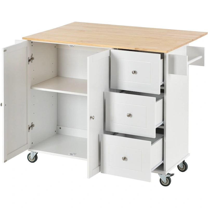 Kitchen Island Cart with Solid Wood Top and Locking Wheels
