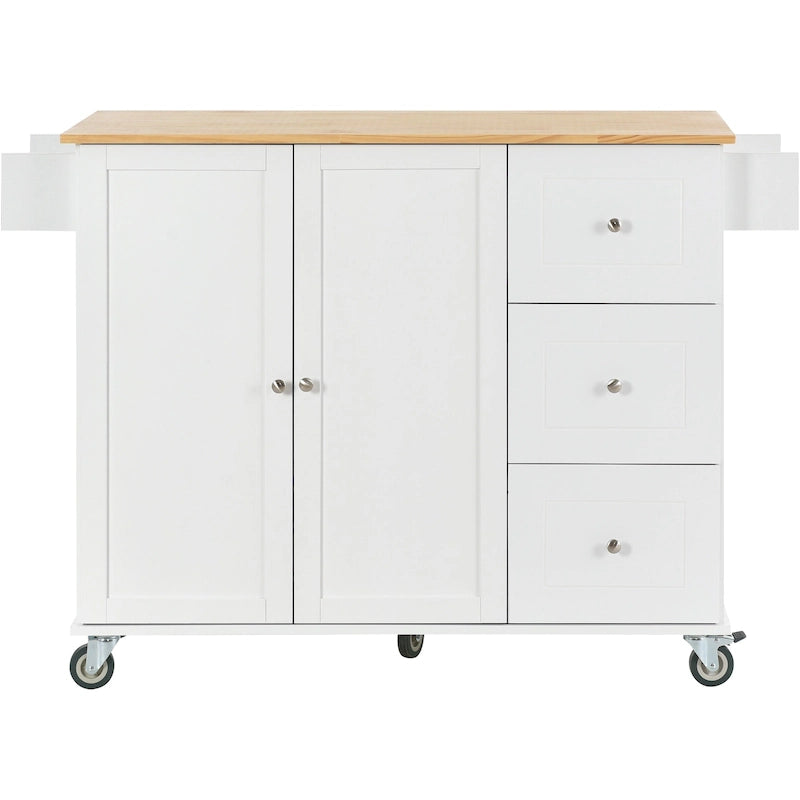 Kitchen Island Cart with Solid Wood Top and Locking Wheels