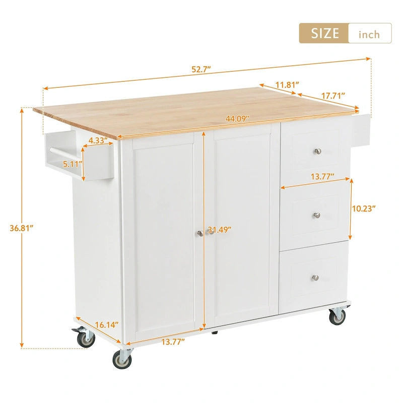 Kitchen Island Cart with Solid Wood Top and Locking Wheels