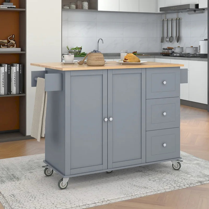 Kitchen Island Cart with Solid Wood Top and Locking Wheels