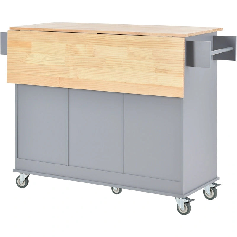 Kitchen Island Cart with Solid Wood Top and Locking Wheels