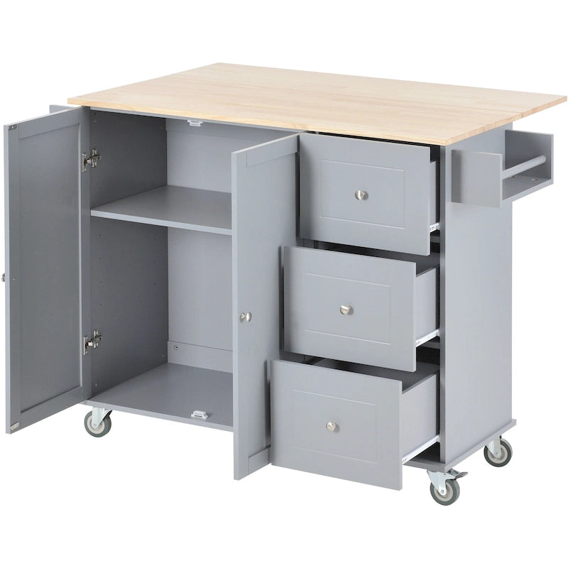 Kitchen Island Cart with Solid Wood Top and Locking Wheels