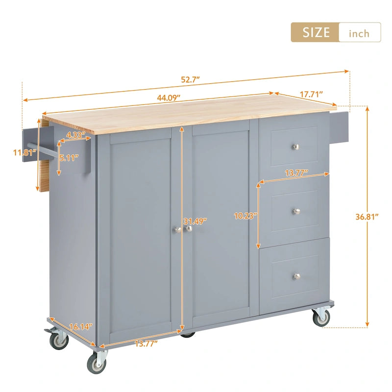 Kitchen Island Cart with Solid Wood Top and Locking Wheels