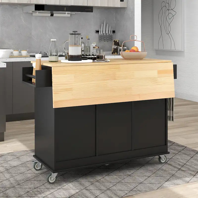 Kitchen Island Cart with Solid Wood Top and Locking Wheels