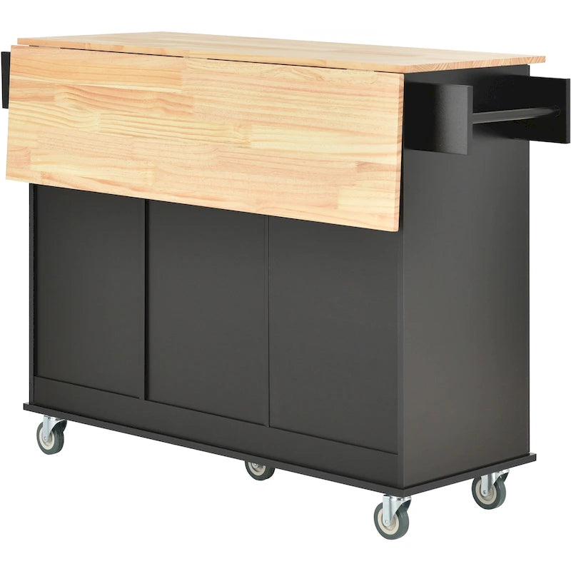 Kitchen Island Cart with Solid Wood Top and Locking Wheels