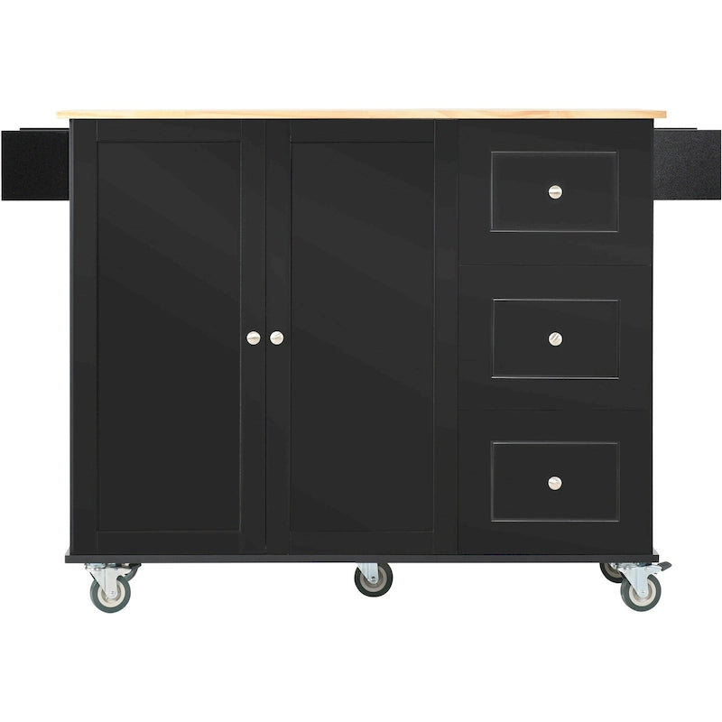 Kitchen Island Cart with Solid Wood Top and Locking Wheels