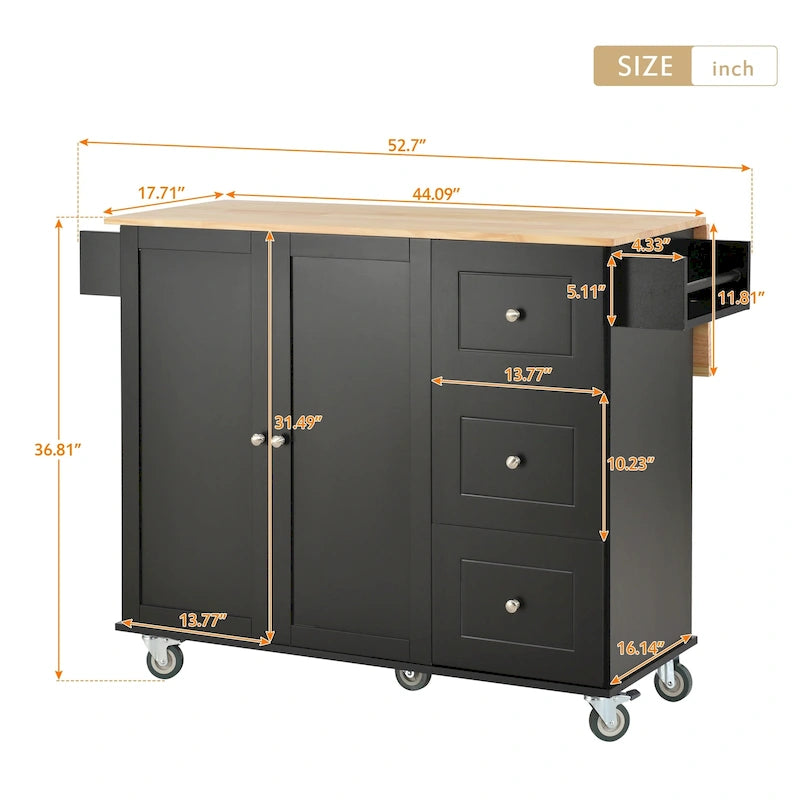Kitchen Island Cart with Solid Wood Top and Locking Wheels