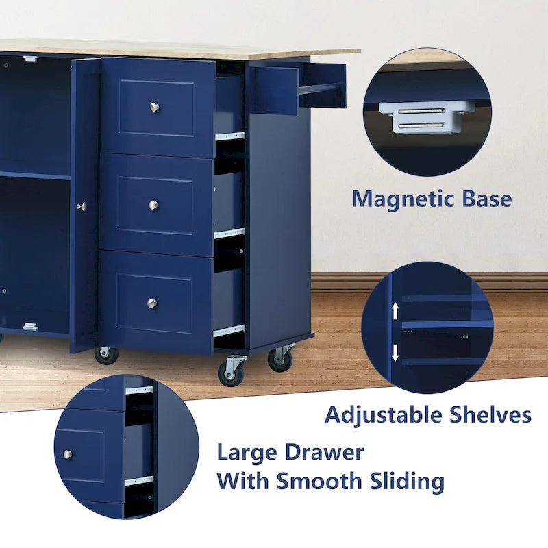 Kitchen Island Cart with Solid Wood Top and Locking Wheels
