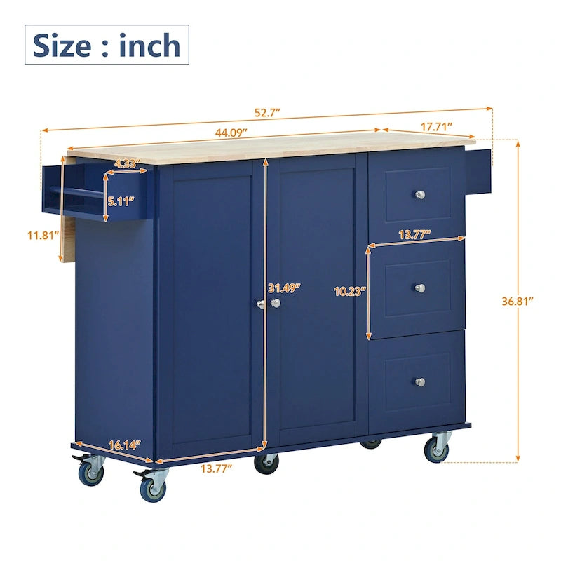 Kitchen Island Cart with Solid Wood Top and Locking Wheels