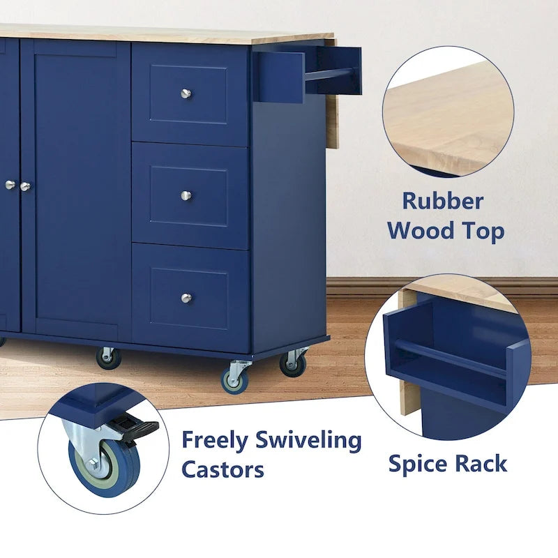 Kitchen Island Cart with Solid Wood Top and Locking Wheels