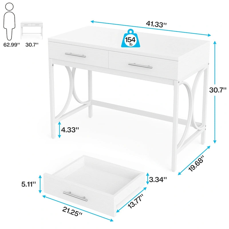 Moderner Computerschreibtisch mit 2 Schubladen, Weiß