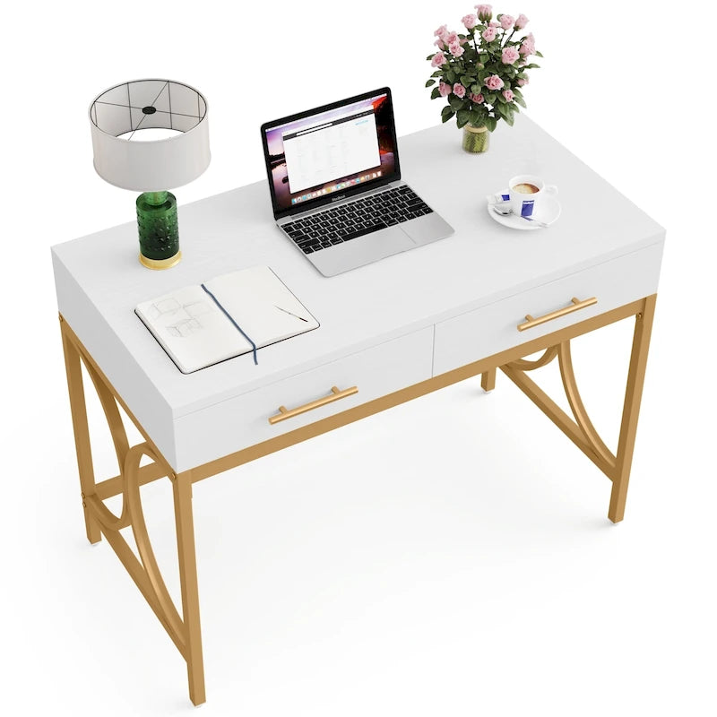 Moderner Computerschreibtisch mit 2 Schubladen, Weiß