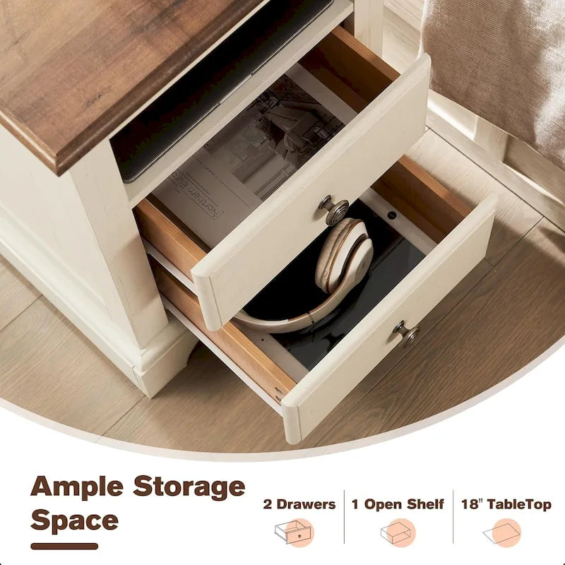 Wood Nightstand with Charging Station