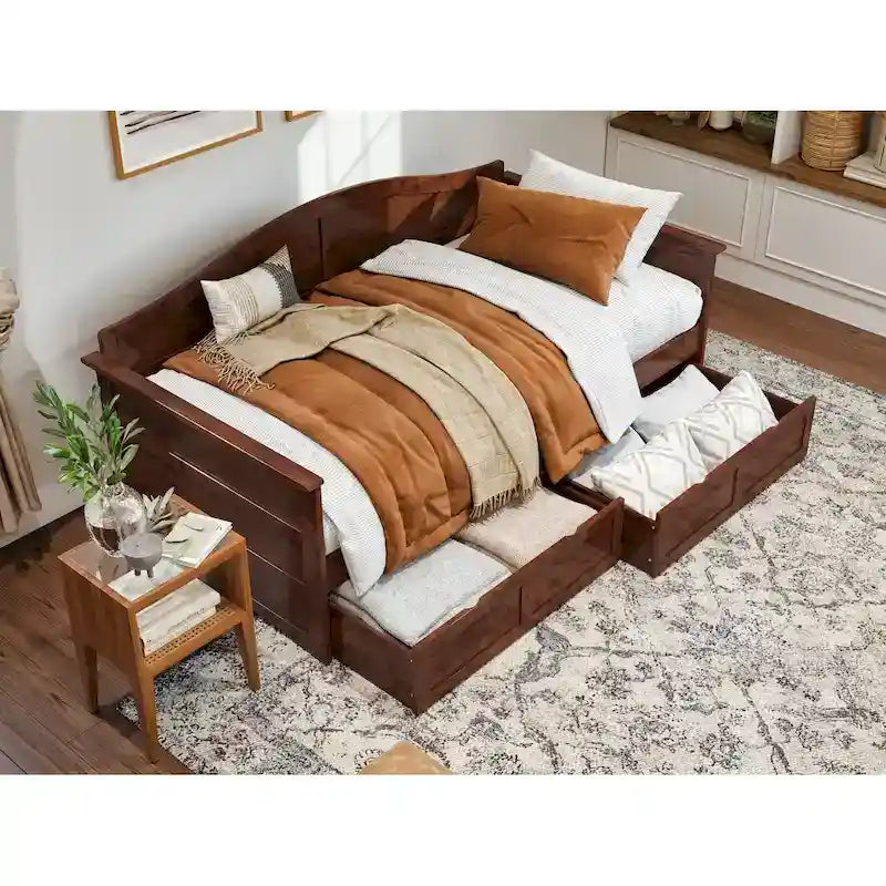 Twin Size Wooden Daybed with Storage Drawers