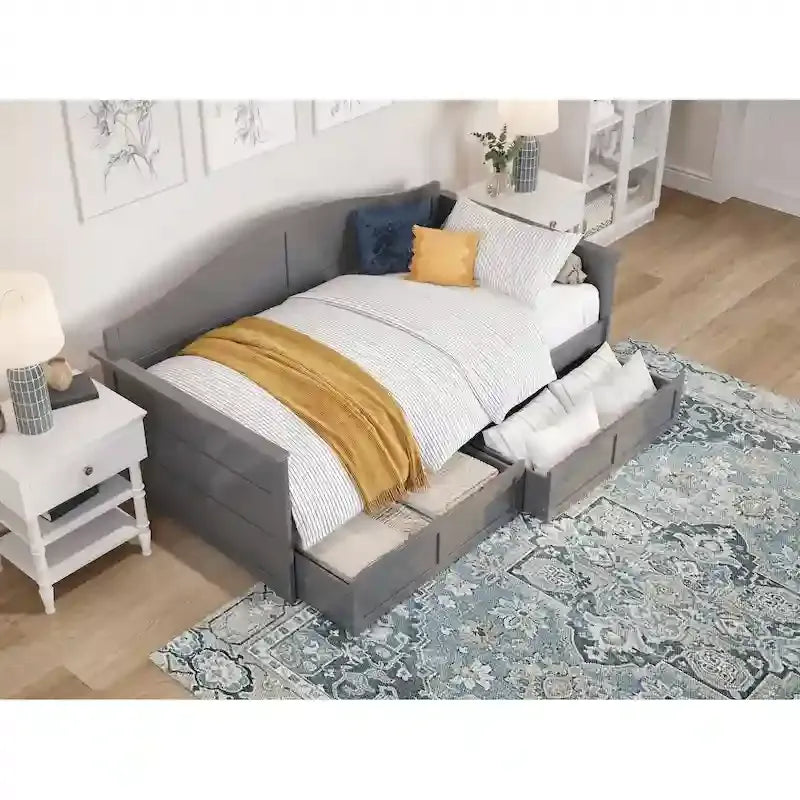 Twin Size Wooden Daybed with Storage Drawers