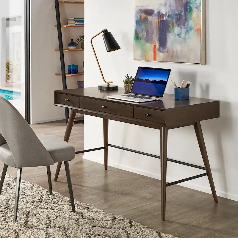 Mid-Century Modern Wood 3-Drawer Writing Desk