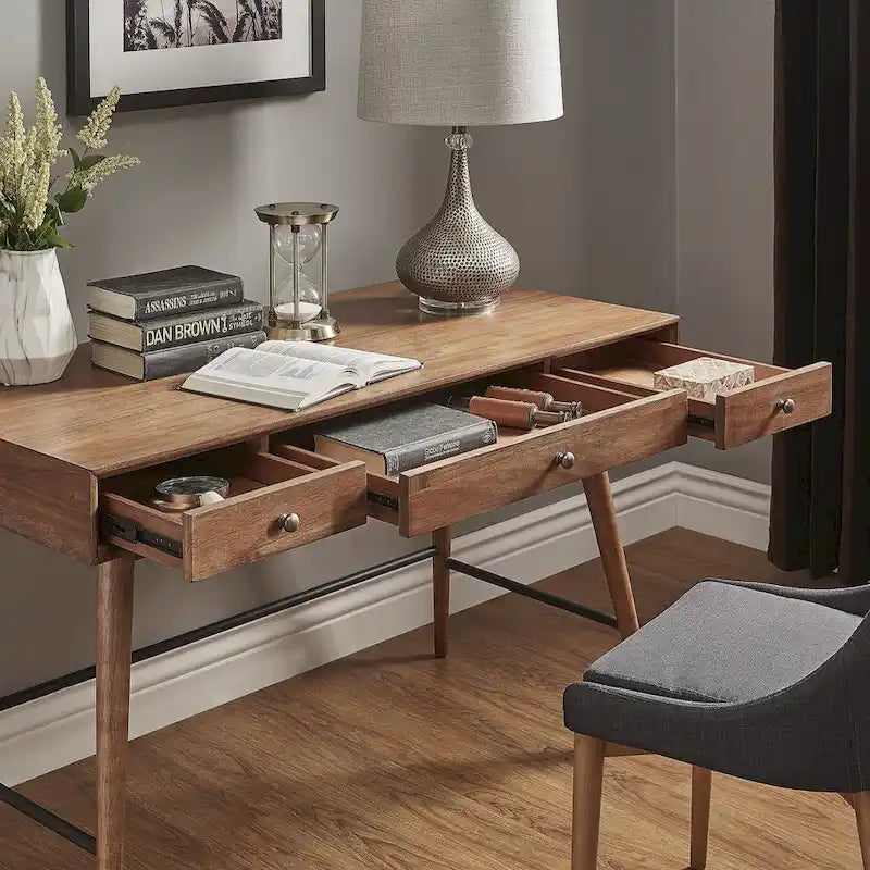 Mid-Century Modern Wood 3-Drawer Writing Desk