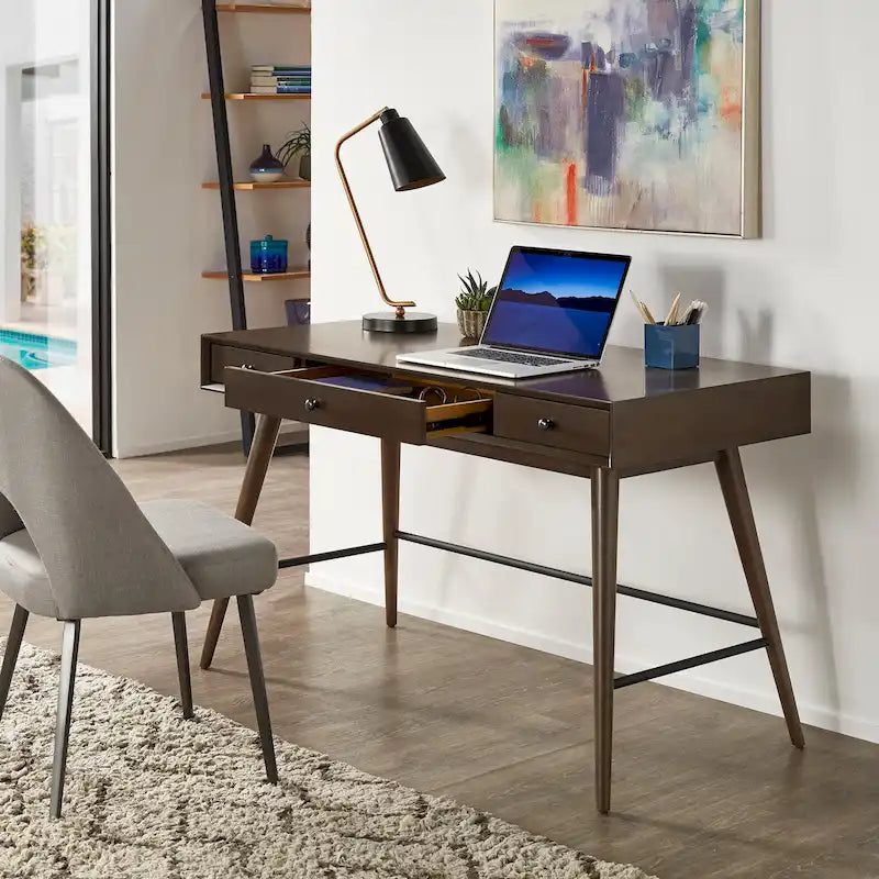 Mid-Century Modern Wood 3-Drawer Writing Desk