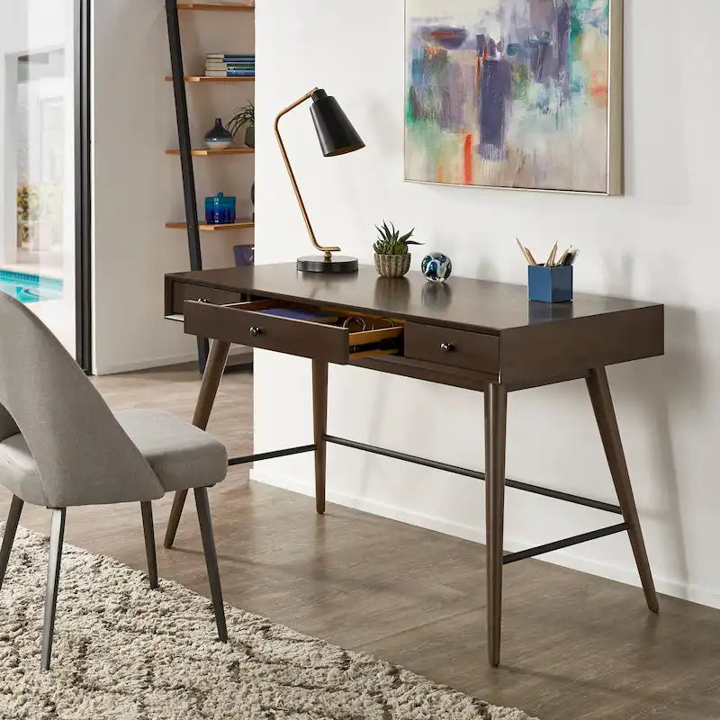 Schreibtisch aus Holz im Mid-Century-Modern-Stil mit 3 Schubladen