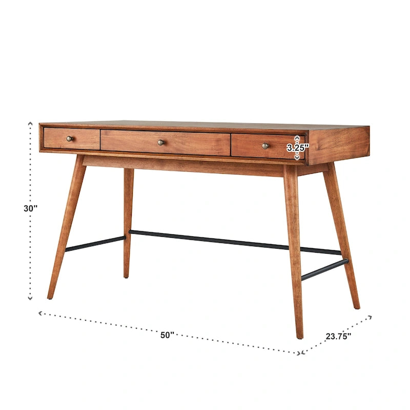Schreibtisch aus Holz im Mid-Century-Modern-Stil mit 3 Schubladen