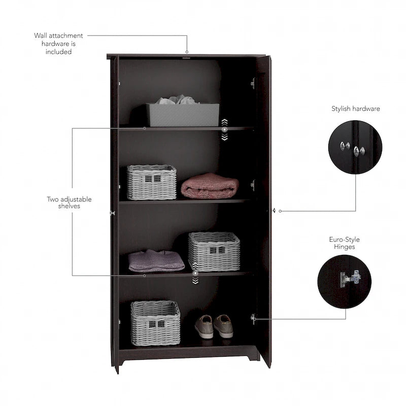 Tall Storage Cabinet with Doors - 31.38L x 16.30W x 61.14H