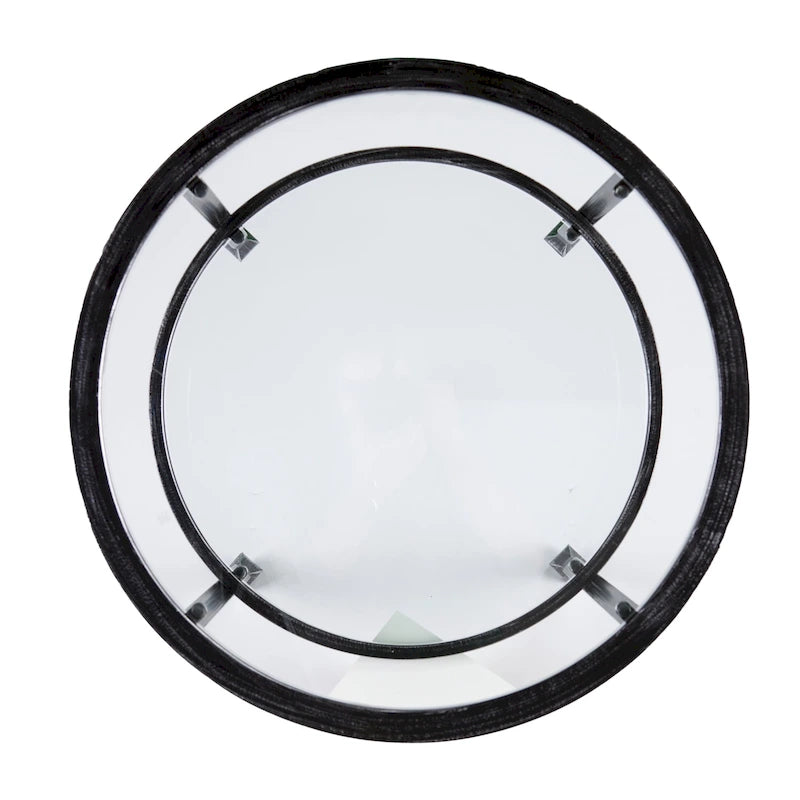Distressed Black Metal Round Side Table with Glass Top and Shelf