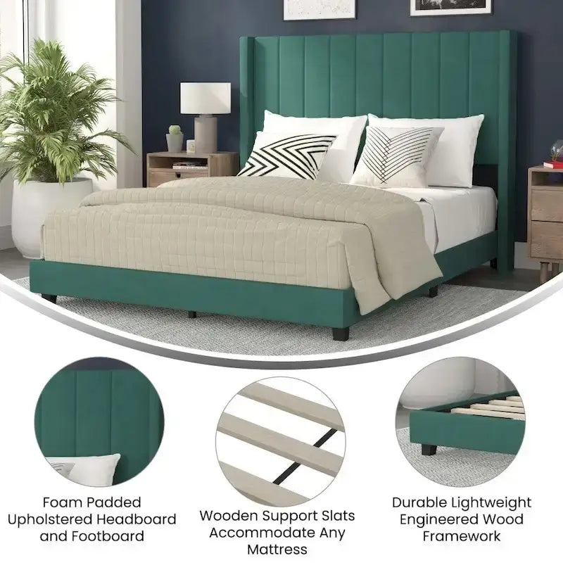 Gepolstertes Plattformbett mit Wingback-Kopfteil