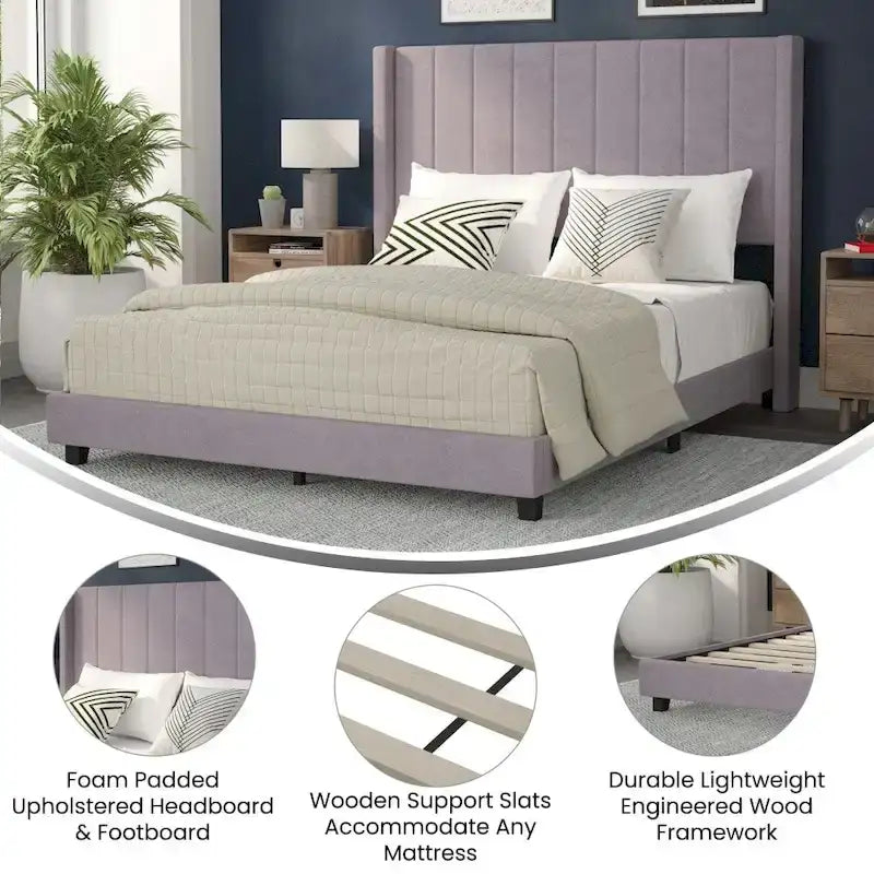 Gepolstertes Plattformbett mit Wingback-Kopfteil