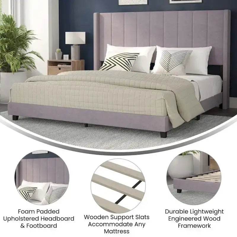 Gepolstertes Plattformbett mit Wingback-Kopfteil