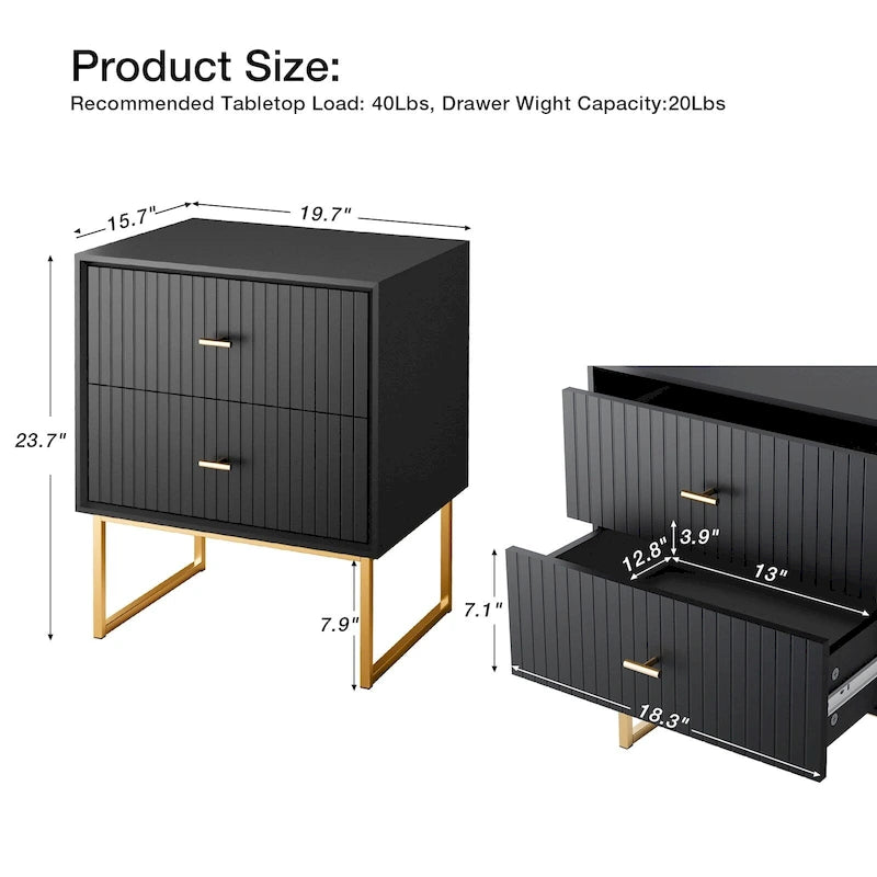Nightstand Set of 2 with Metal Frame