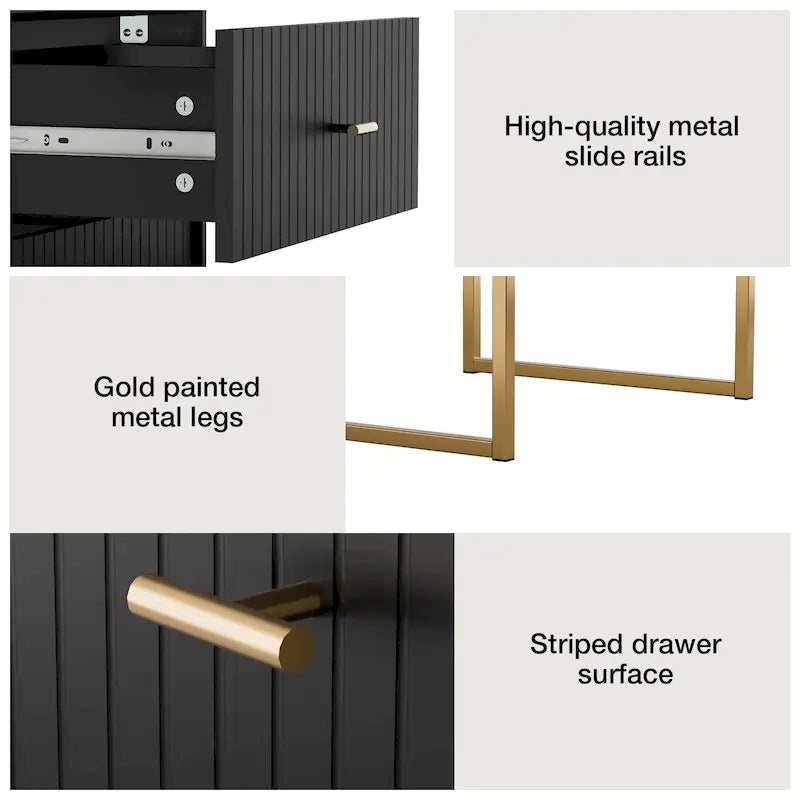 Nightstand Set of 2 with Metal Frame