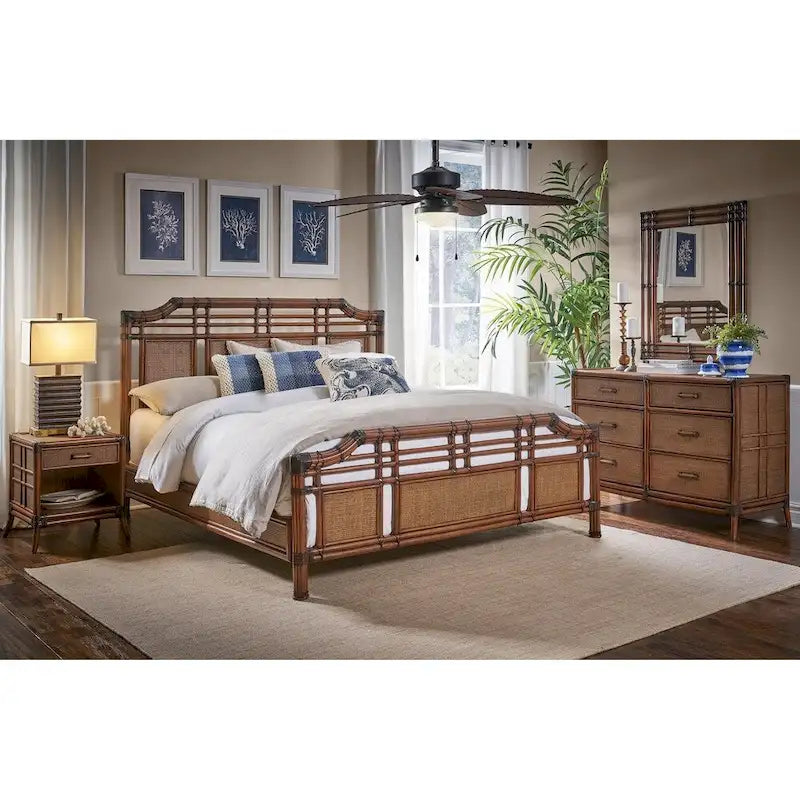 Rattan One Drawer Nightstand with Glass Top
