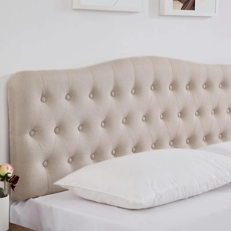 Upholstered King Headboard with Adjustable Height, Linen Fabric & Solid Wood Legs for King Size Bed