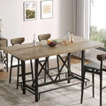 6-People Counter Bar Height Pub Table withe Footrest, Tall Bar Table with Thicken Wood Tabletop and Metal Frame for Home/Kitchen
