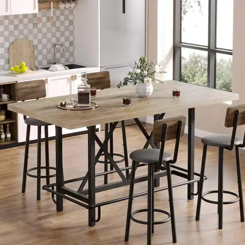 6-Person Counter Bar Height Pub Table with Footrest