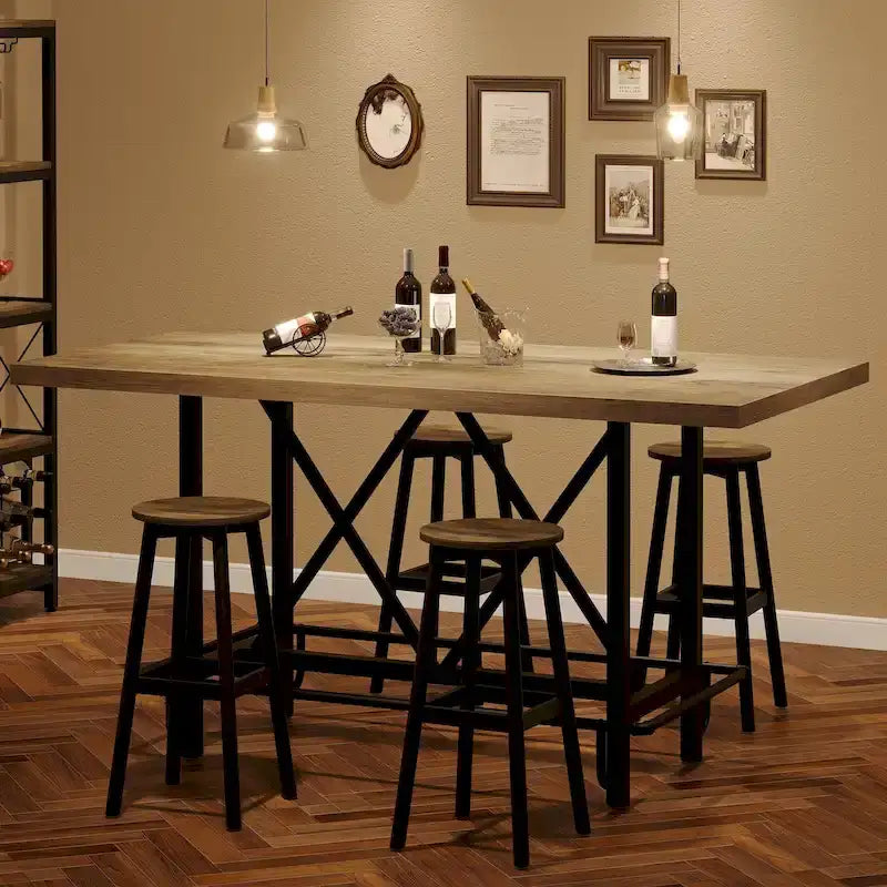 6-Person Counter Bar Height Pub Table with Footrest