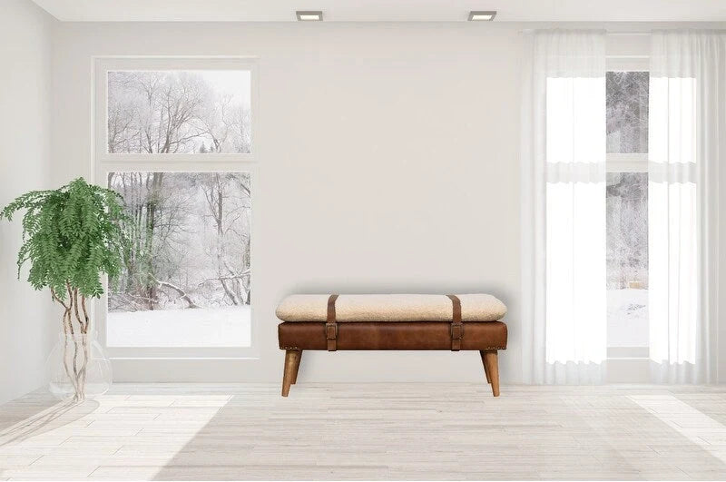 Boucle Buffalo Hide Leather Bench