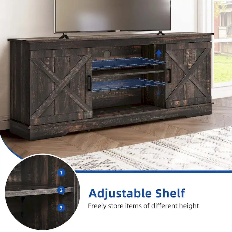 Farmhouse TV Stand with Barn Door & Storage Cabinets