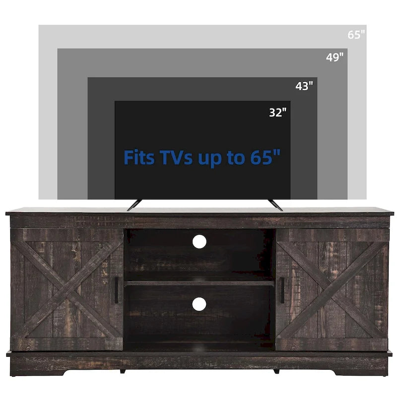 Farmhouse TV Stand with Barn Door & Storage Cabinets